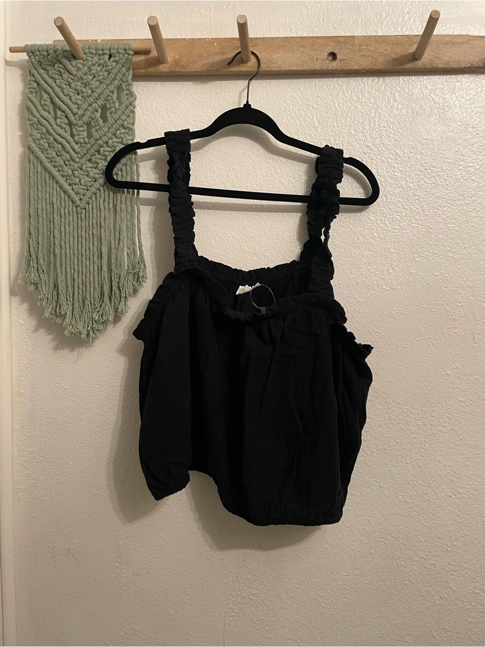 GAP Black Cropped Tank with Smocked Straps